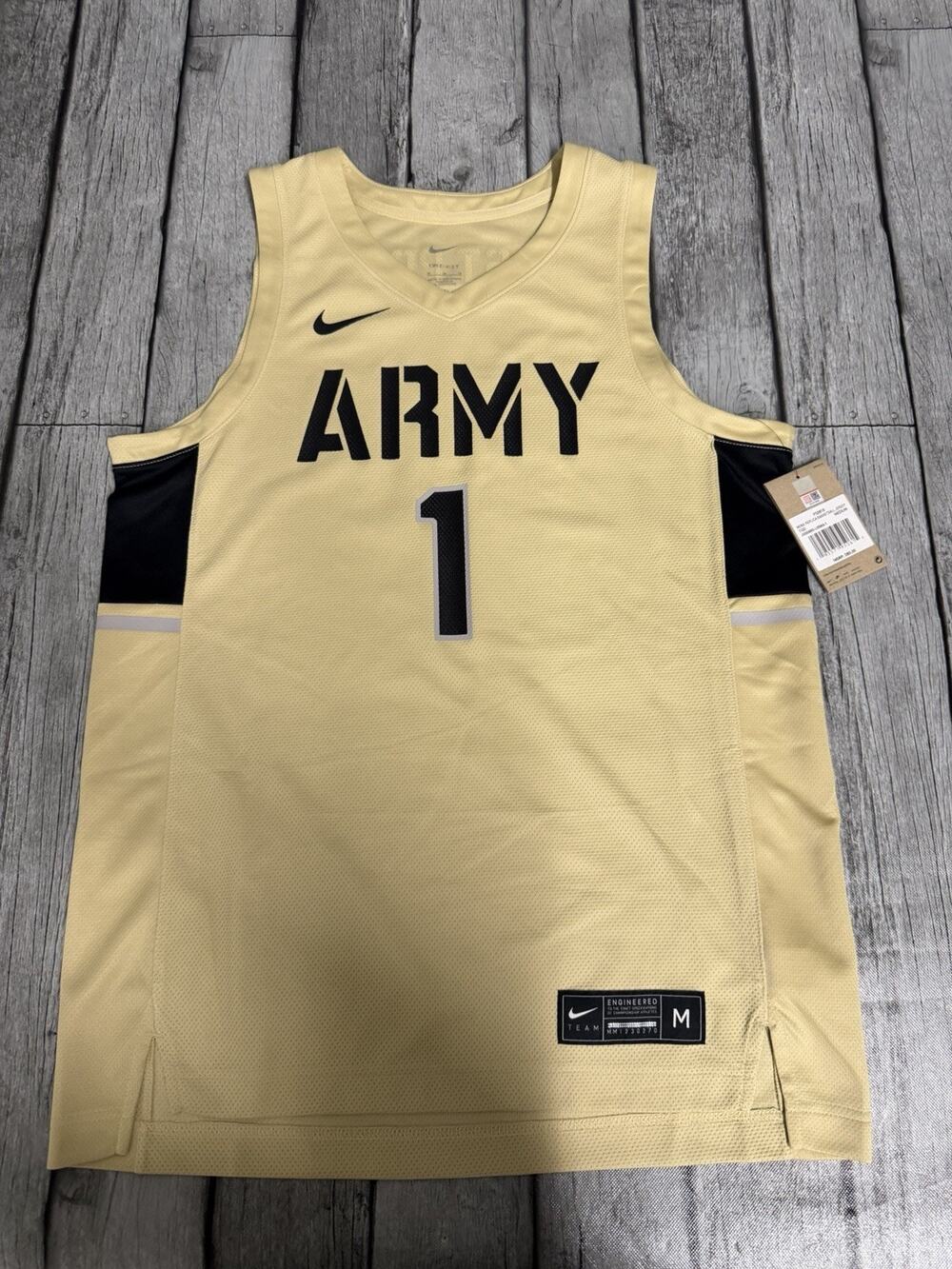NWT Men’s Nike Army Black Knights #1 Basketball Jersey Gold Sz Medium